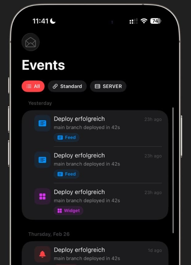 Event-Feed in der HookTap App