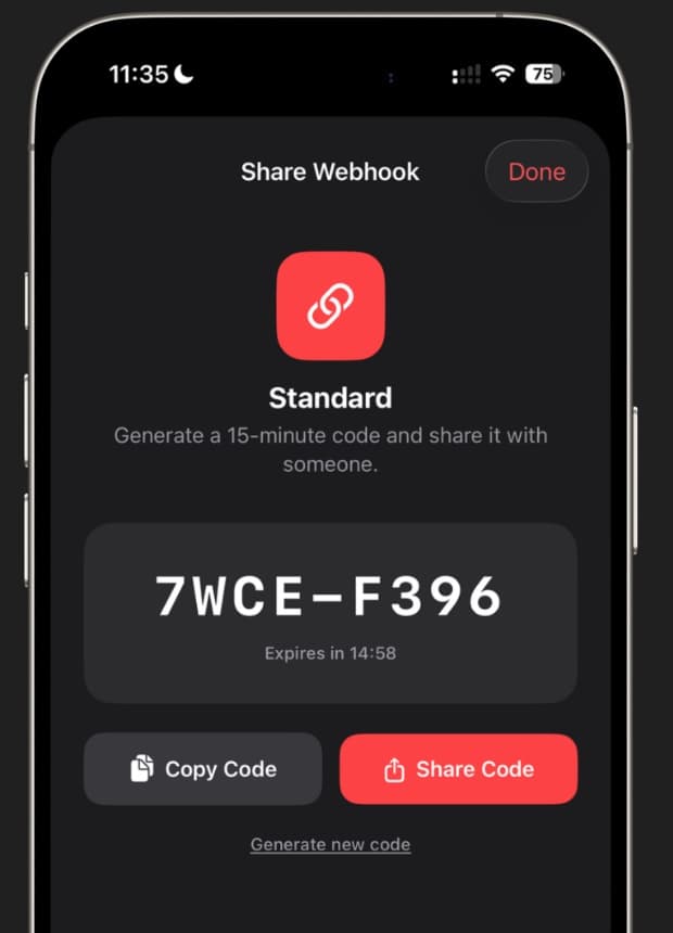 Webhook per Einladungscode teilen